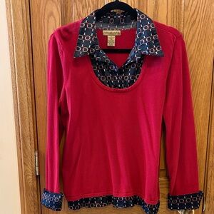 Notations Red Layered-Look Sweater with Geometric-Pattern